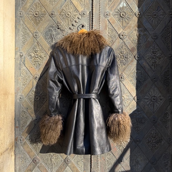 Vintage Mongolian Afghan Coat Charlotte Simone Style M Leather & Fur Shearling - Picture 9 of 9